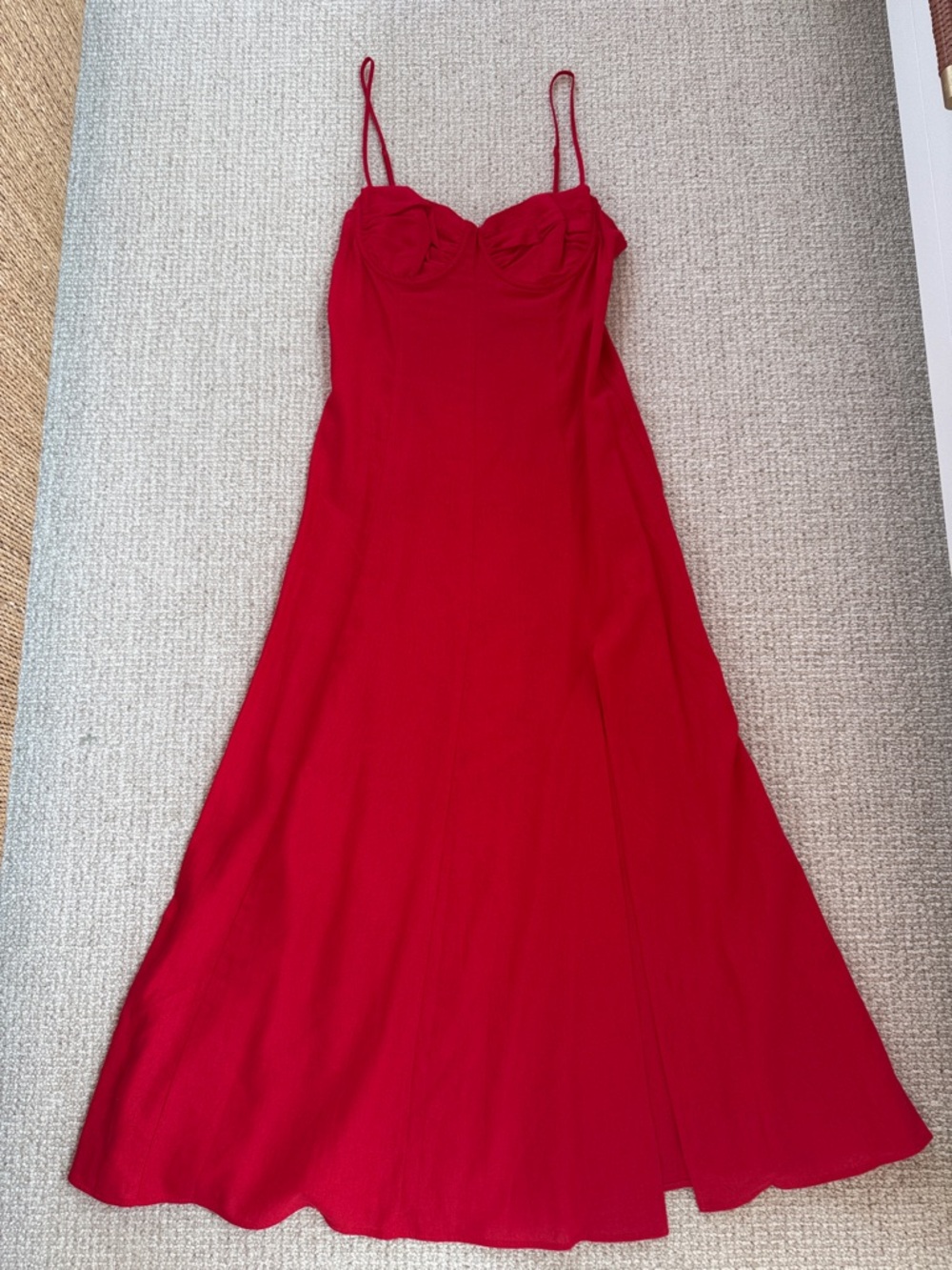 Red Zara Spaghetti Strap Linen Blend Midi Dress - NWOT Size M - Picture 3 of 10